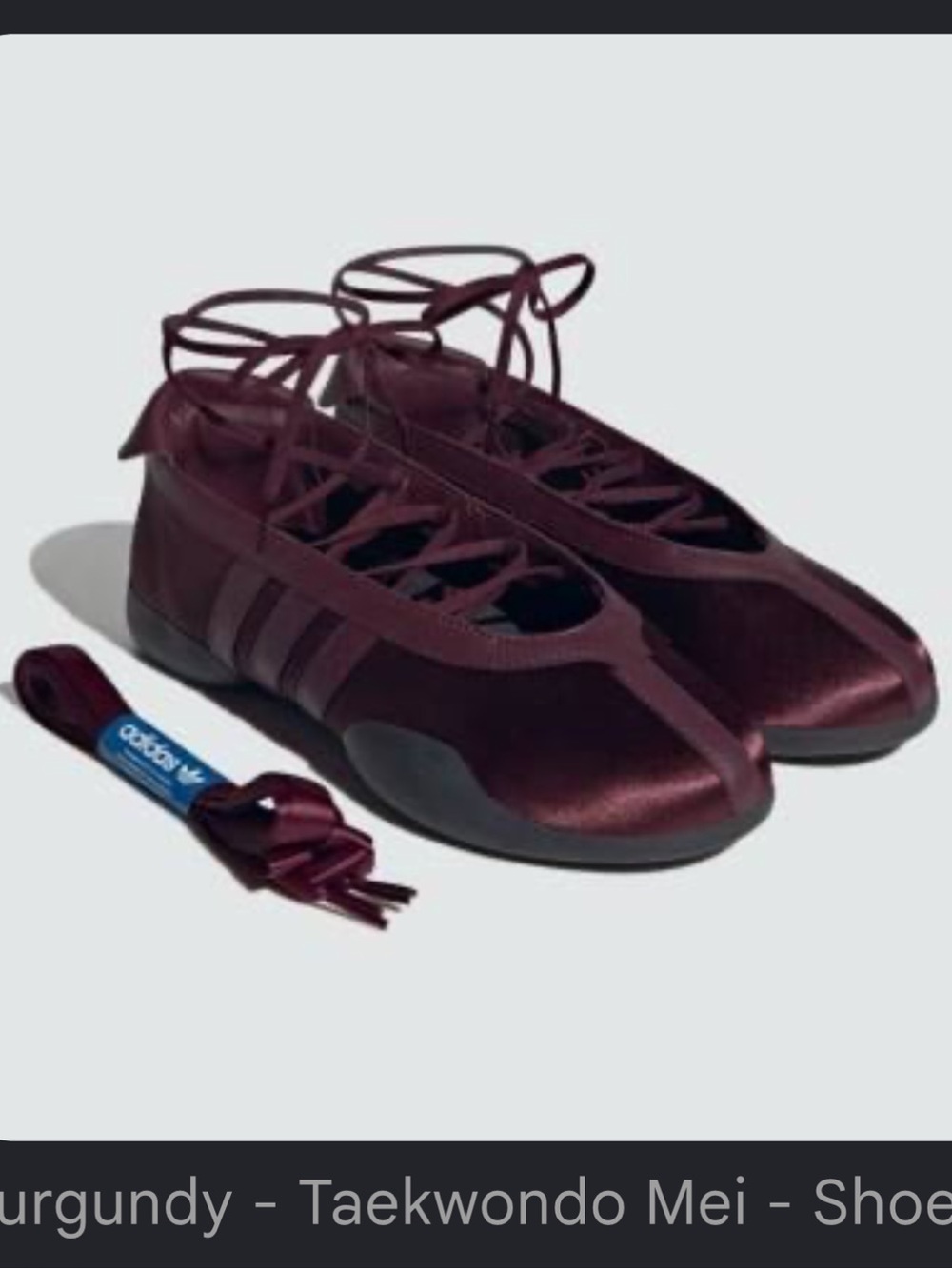 adidas Burgundy Satin Lace-Up Taekwondo Mei Ballet Flats - Picture 1 of 13